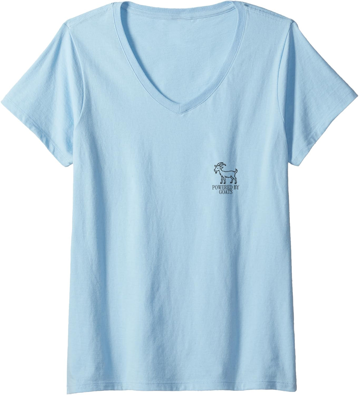 Women's Powered By Goats Minimalist Goat Lover Farm Animal Humor V-Neck T-Shirt - Baby Blue