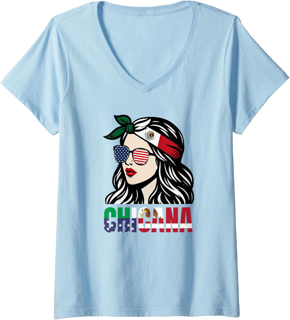 Women's Chicana Shirt Women Girls Mexican American Cinco De Mayo V-Neck T-Shirt - Baby Blue