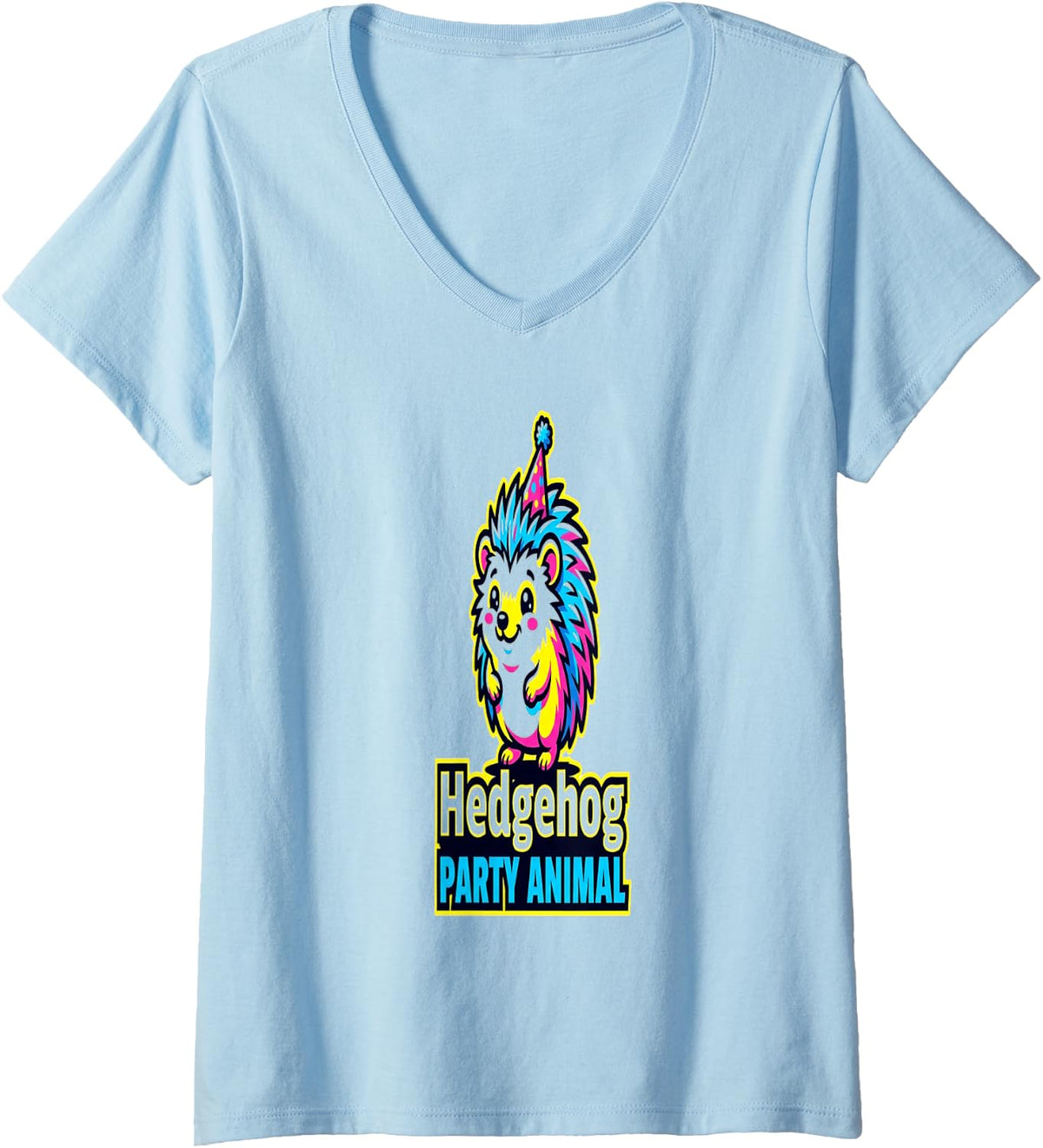Women's Hedgehog Lovers Animal Lover Humor Cute Hedgehog Design V-Neck T-Shirt - Baby Blue