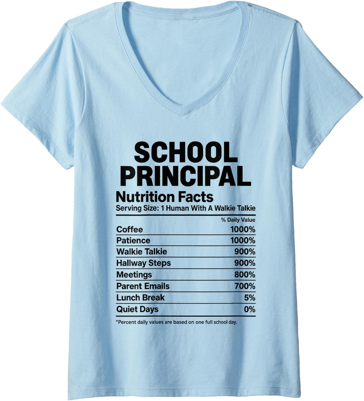 Women's School Principal Nutrition Facts V-Neck T-Shirt - Baby Blue
