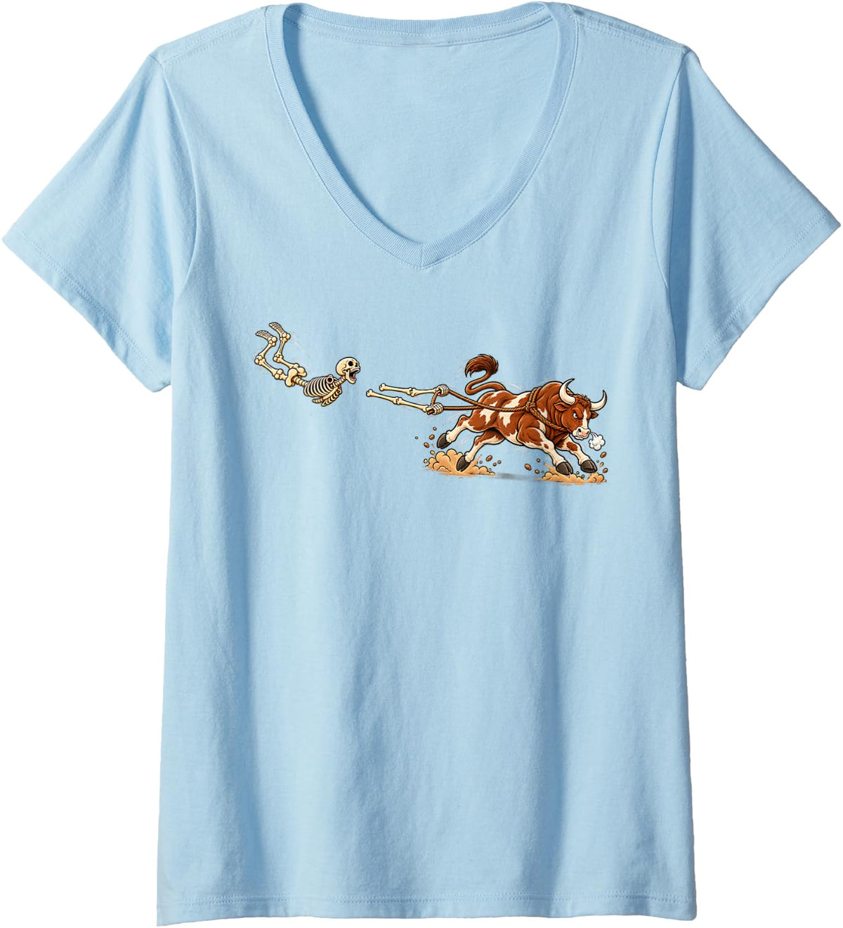 Women's Cowboy Bull Riding Rider Country Western Halloween Injury V-Neck T-Shirt - Baby Blue