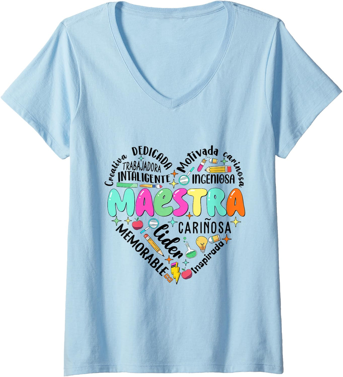 Women's Vintage Maestra Spanish Teacher Retro Pencil Women V-Neck T-Shirt - Baby Blue