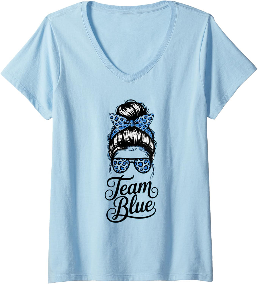Women's Bruh Team Blue Girls High School Cheer Tournament Games V-Neck T-Shirt - Baby Blue