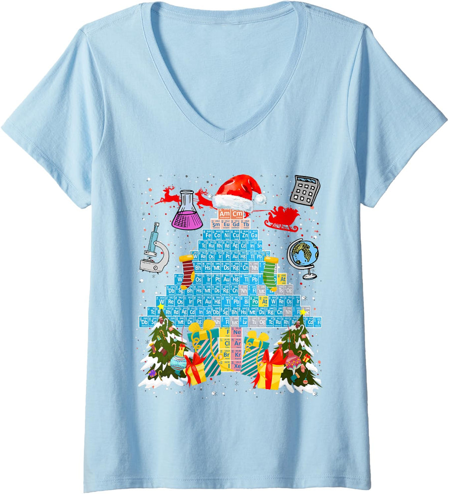 Women's Science Christmas Idea for Kids & Funny Christmas Chemistry V-Neck T-Shirt - Baby Blue
