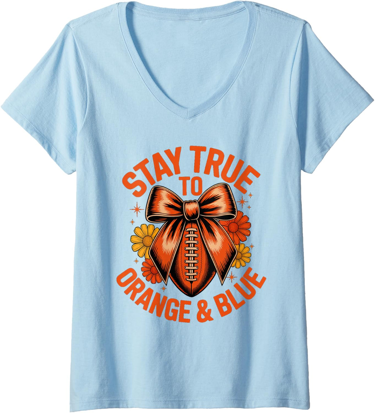 Women's Bruh Stay True Orange Blue Girl High School Tournament V-Neck T-Shirt - Baby Blue