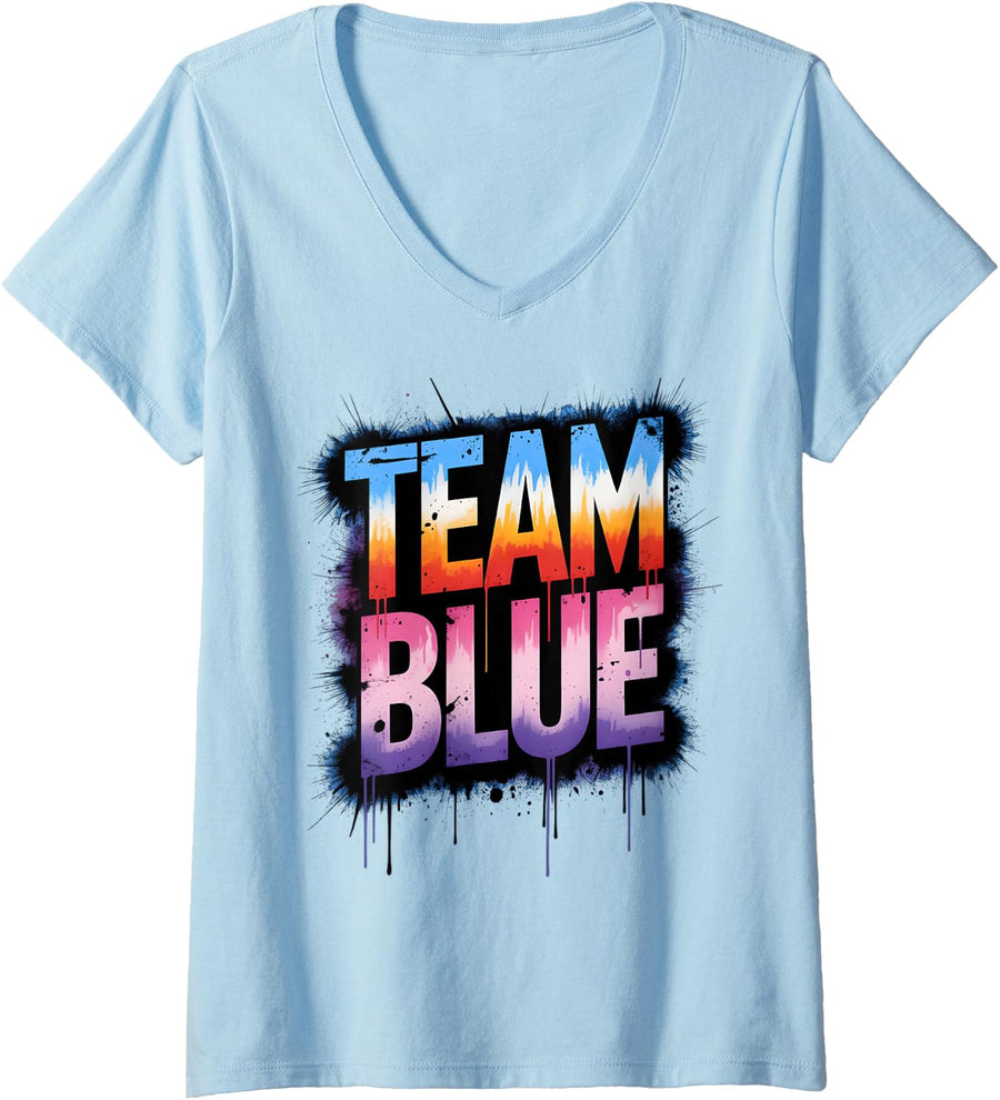 Women's Vintage Team Blue High School Tournament Spirit Sports Color V-Neck T-Shirt - Baby Blue