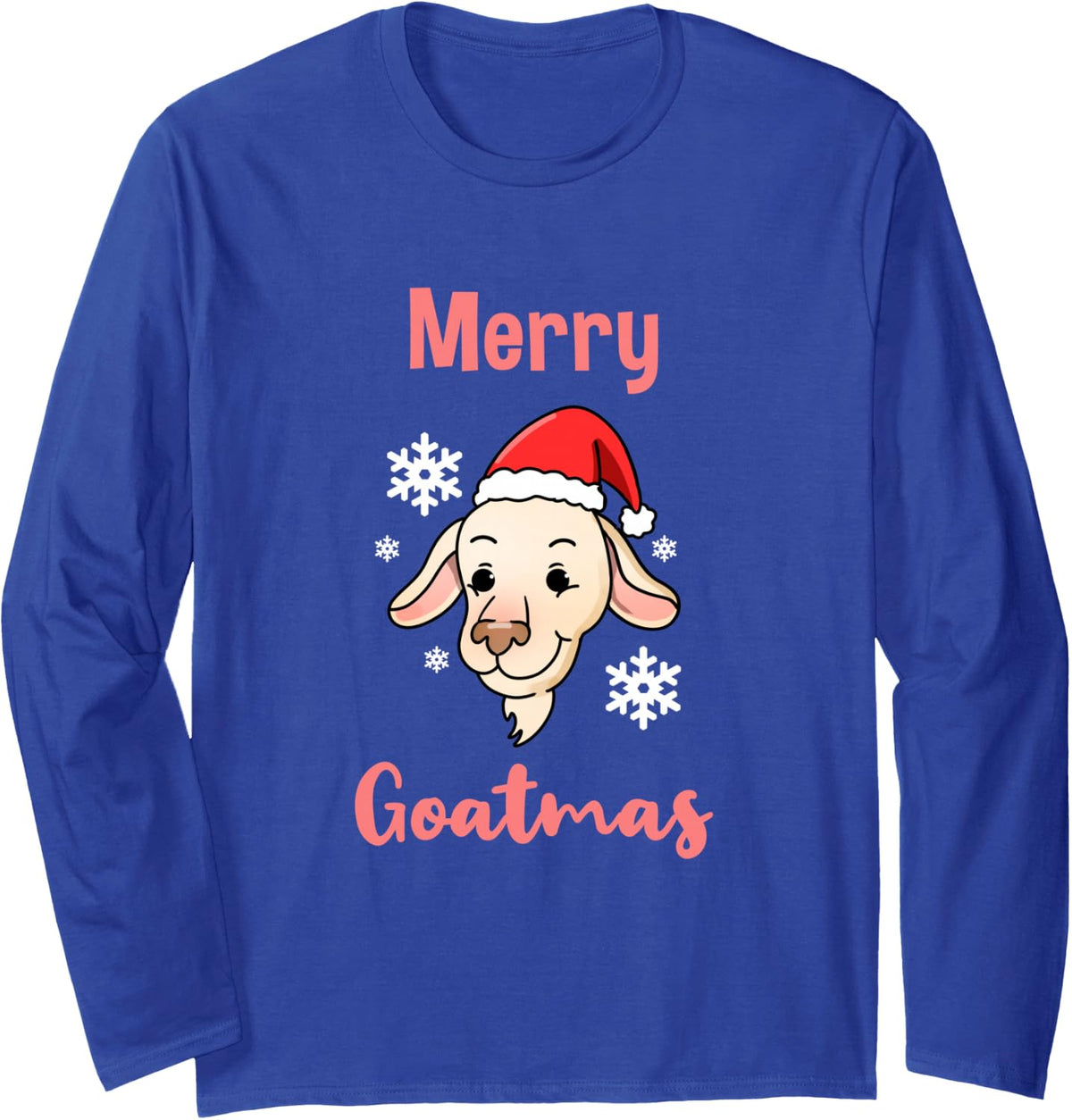 Merry Goatmas Christmas Goat Lover Gift Long Sleeve T-Shirt - Adult Unisex Royal Blue