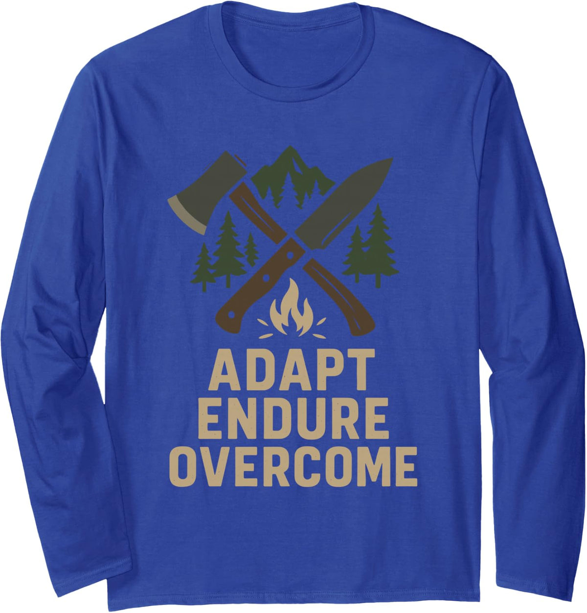 Survivalist Bushcraft Wilderness Skills Adapt Endure Long Sleeve T-Shirt - Adult Unisex Royal Blue