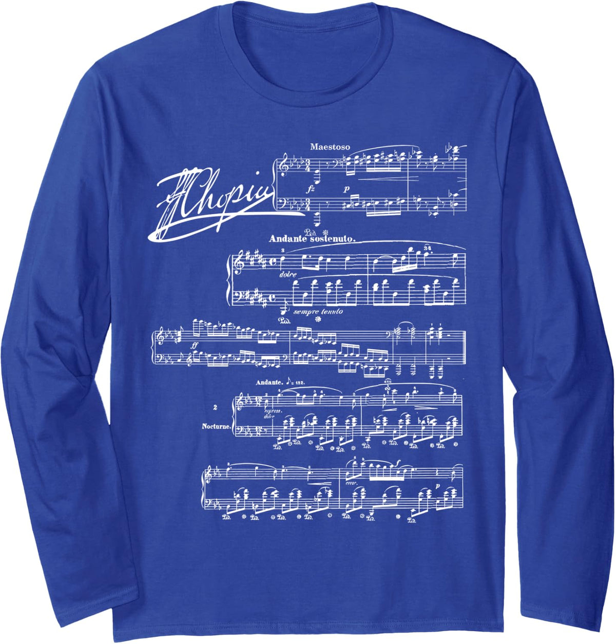 Fryderyk Chopins piano music Long Sleeve T-Shirt - Adult Unisex Royal Blue