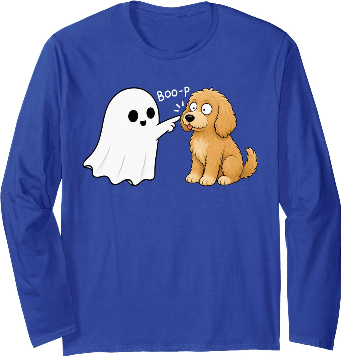 Cute Goldendoodle Dog Boop Ghost Halloween Long Sleeve T-Shirt - Adult Unisex Royal Blue