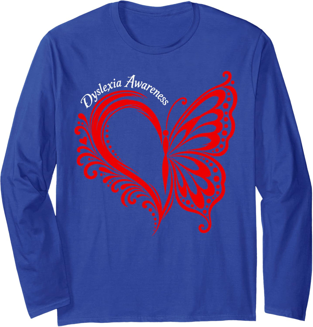 Butterfly Heart Dyslexia Awareness Long Sleeve T-Shirt - Adult Unisex Royal Blue