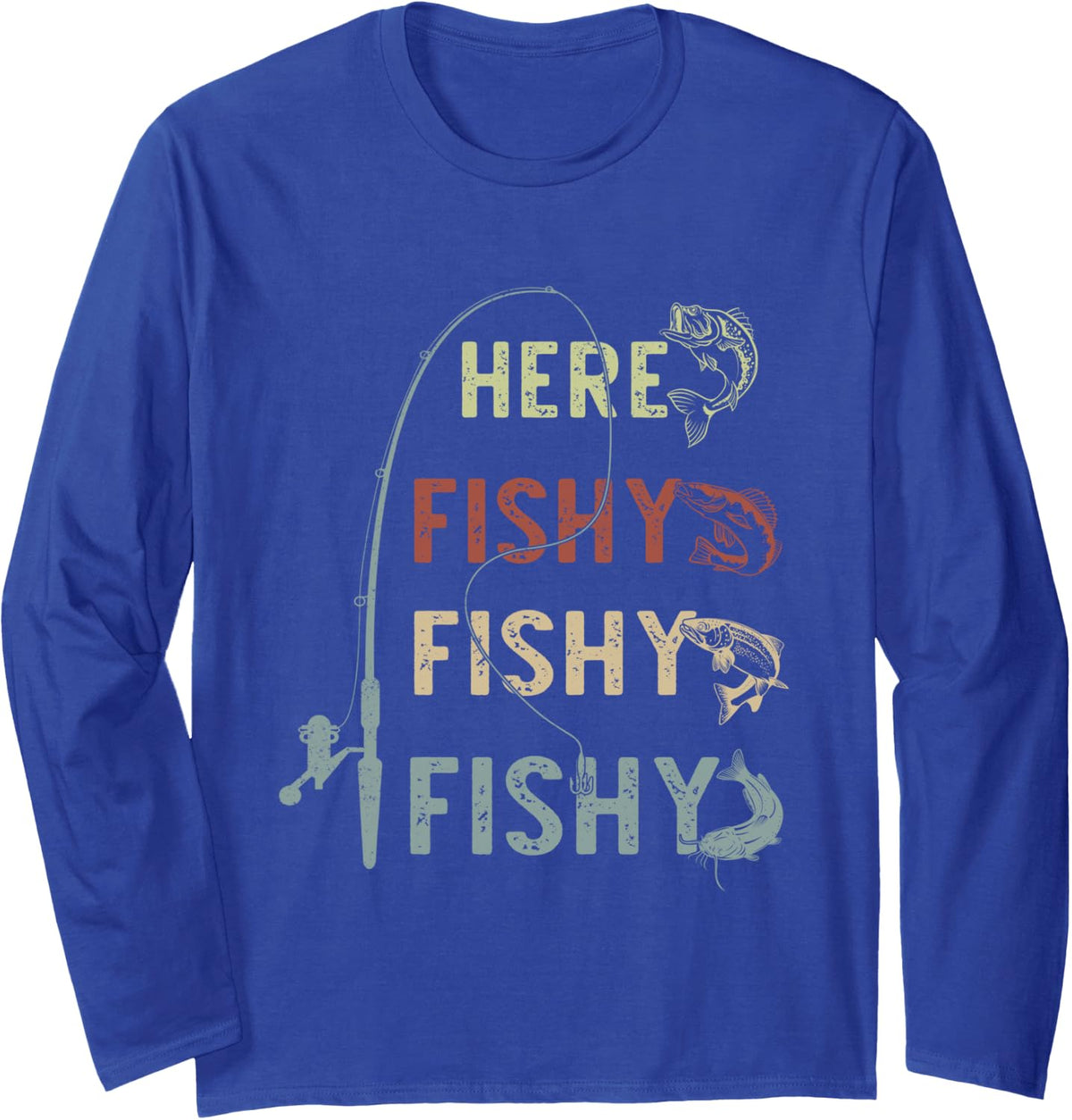 Fishing Funny Fishing Graphic for Boys Men Bass Lover Long Sleeve T-Shirt - Adult Unisex Royal Blue
