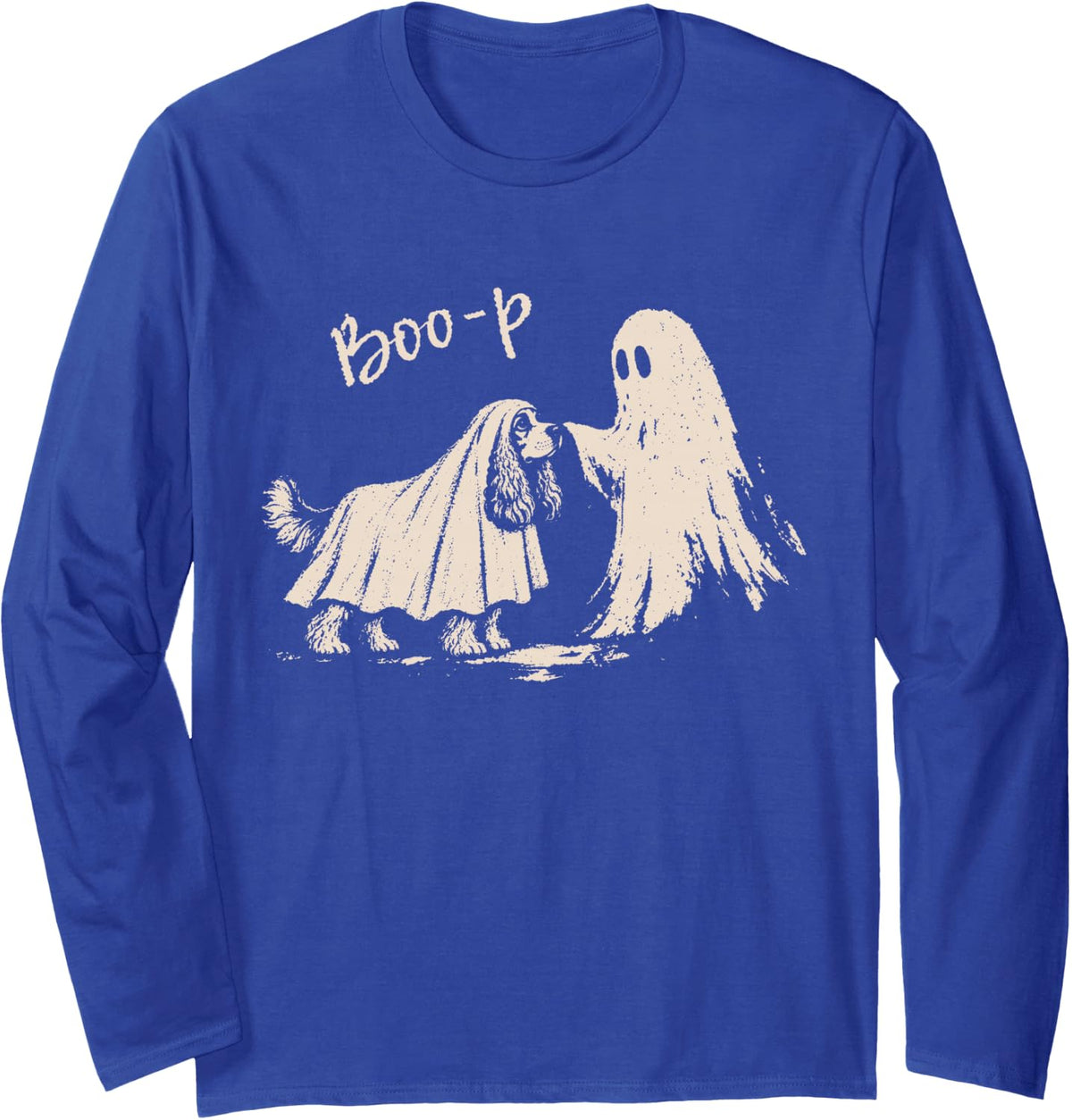 Boo-P Ghost Cocker Spaniel Nose Boop Halloween Costume Long Sleeve T-Shirt - Adult Unisex Royal Blue