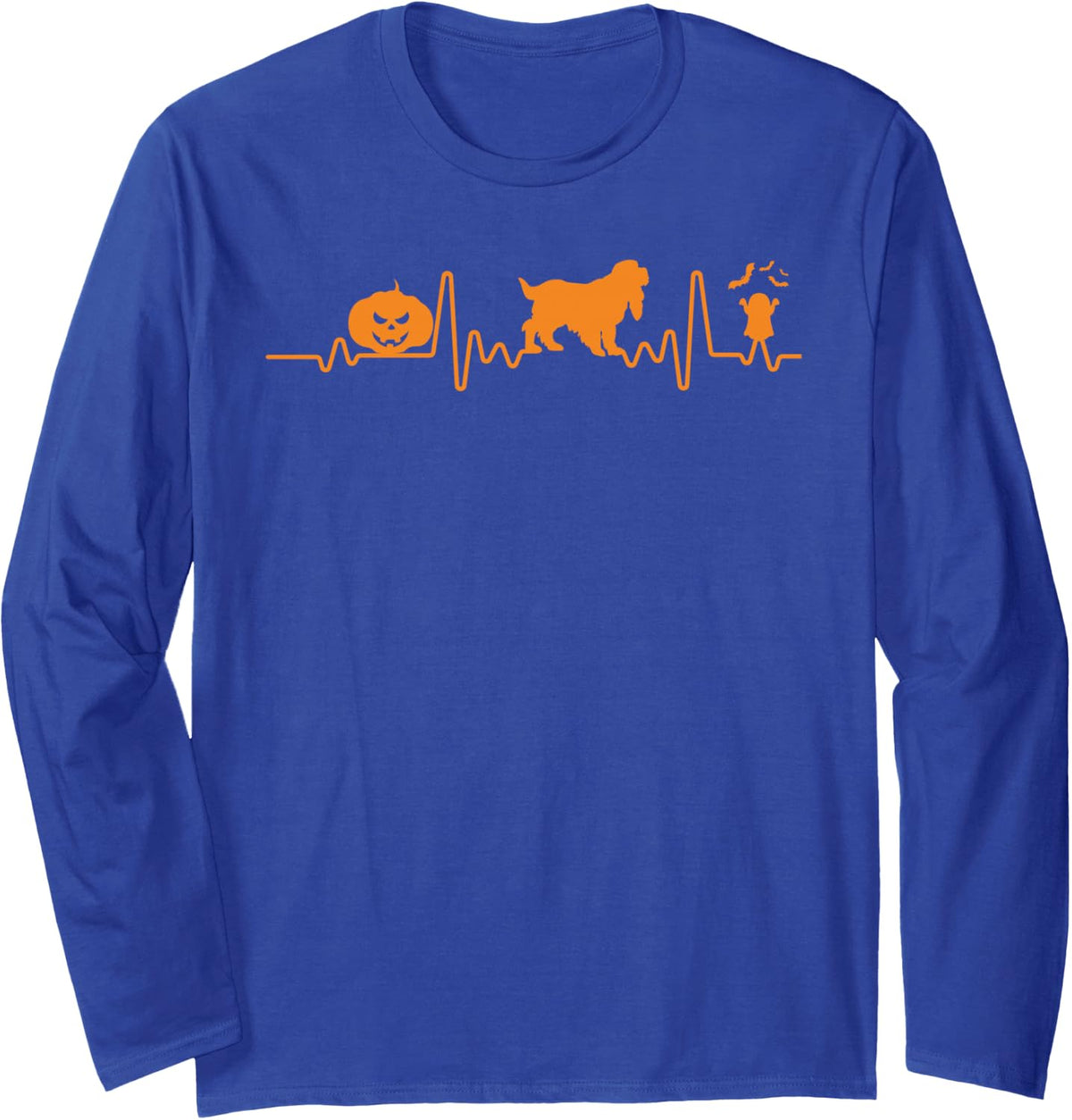 Cocker Spaniel Dog Heartbeat Pumpkin Funny Halloween Costume Long Sleeve T-Shirt - Adult Unisex Royal Blue