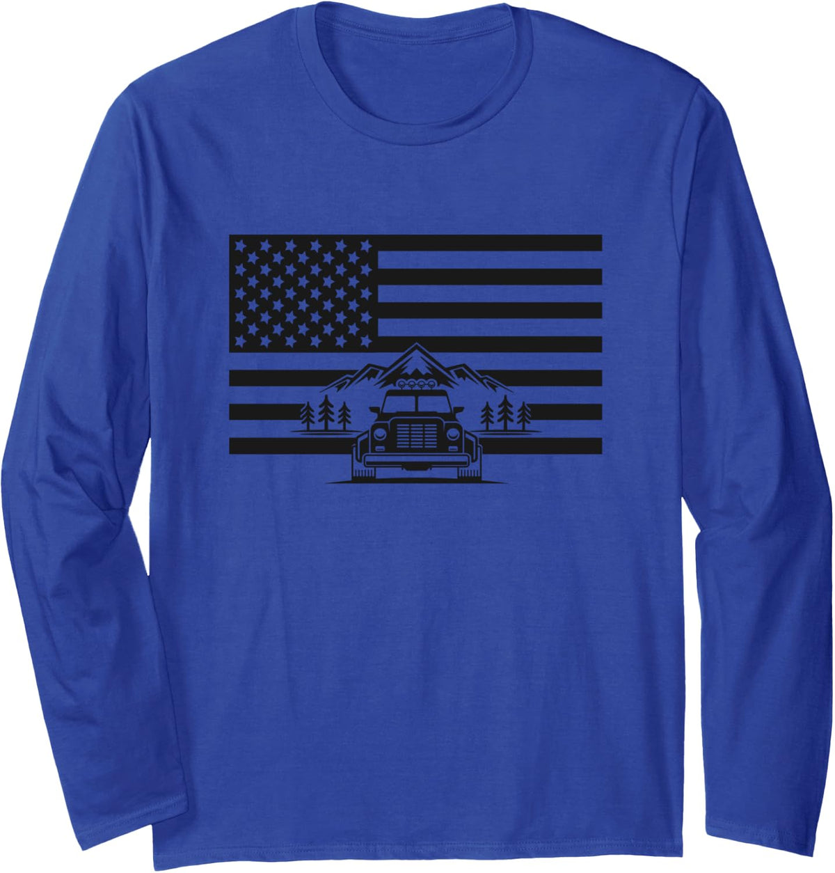 American Flag Off Roading Apparel - Overlanding Off Road Long Sleeve T-Shirt - Adult Unisex Royal Blue