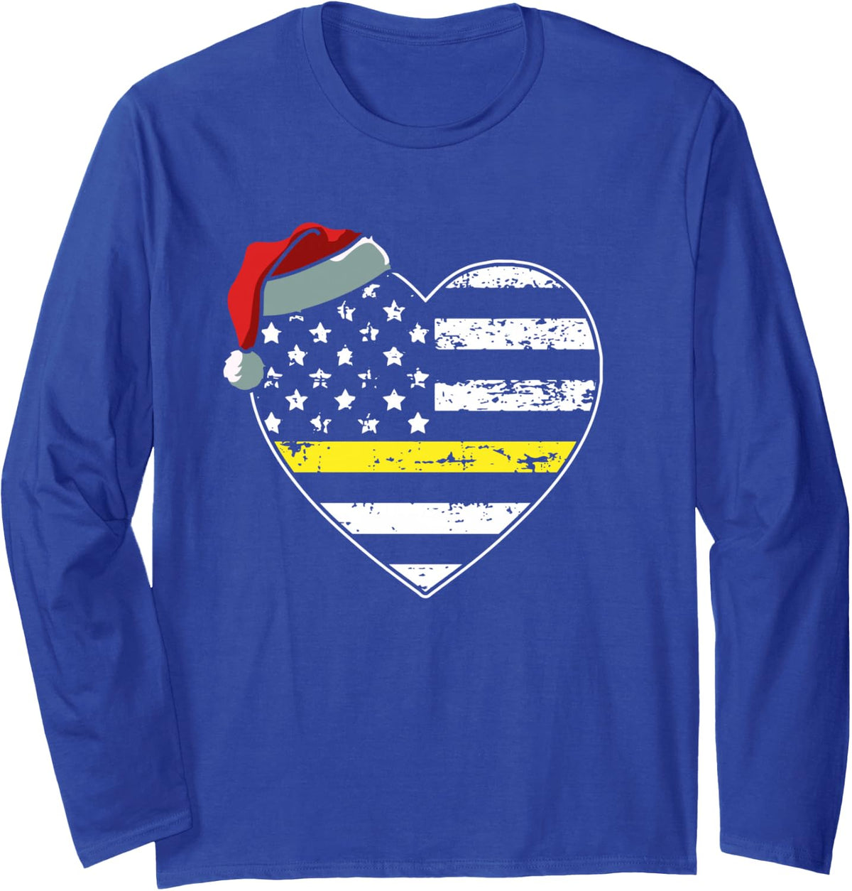 American Flag Dispatcher Christmas Pajama 911 Dispatch Xmas Long Sleeve T-Shirt - Adult Unisex Royal Blue