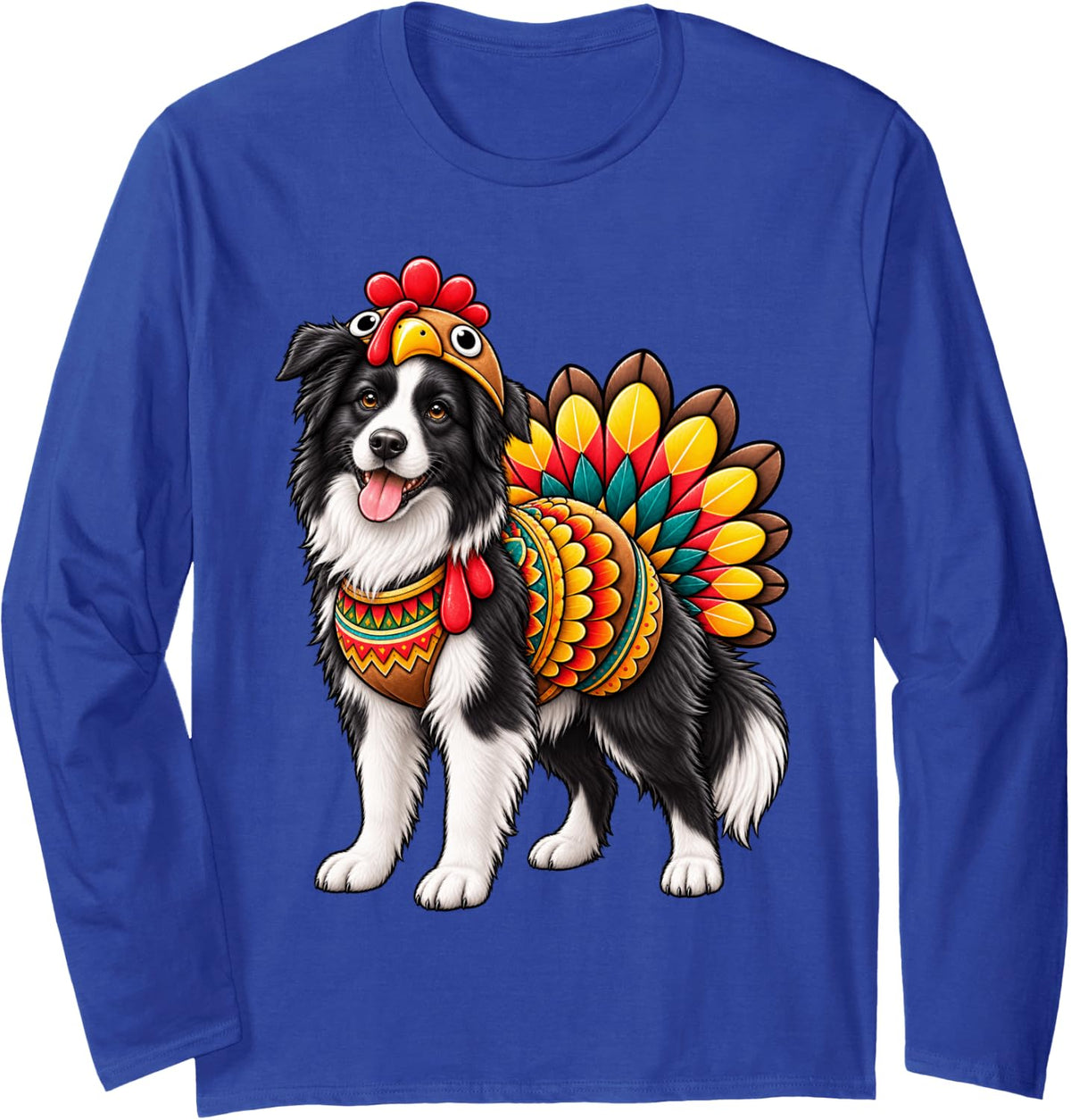 Funny Border Collie Turkey Costume Thanksgiving Dog Lover Long Sleeve T-Shirt - Adult Unisex Royal Blue