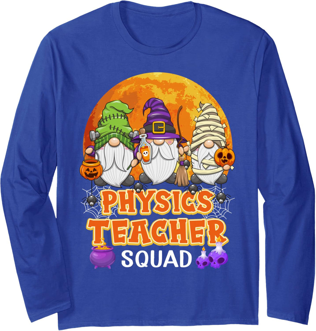 Physics Teacher Squad Halloween Teachers Gnome Matching Long Sleeve T-Shirt - Adult Unisex Royal Blue