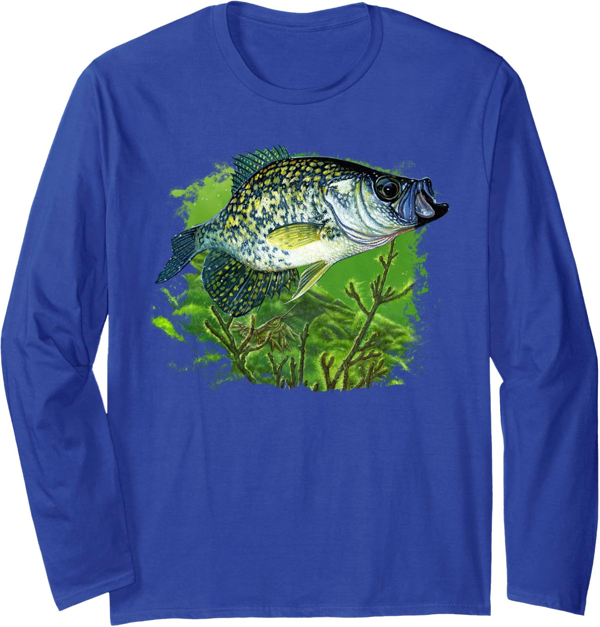 Crappie Swim with Branches Cool Crappie CR Long Sleeve T-Shirt - Adult Unisex Royal Blue