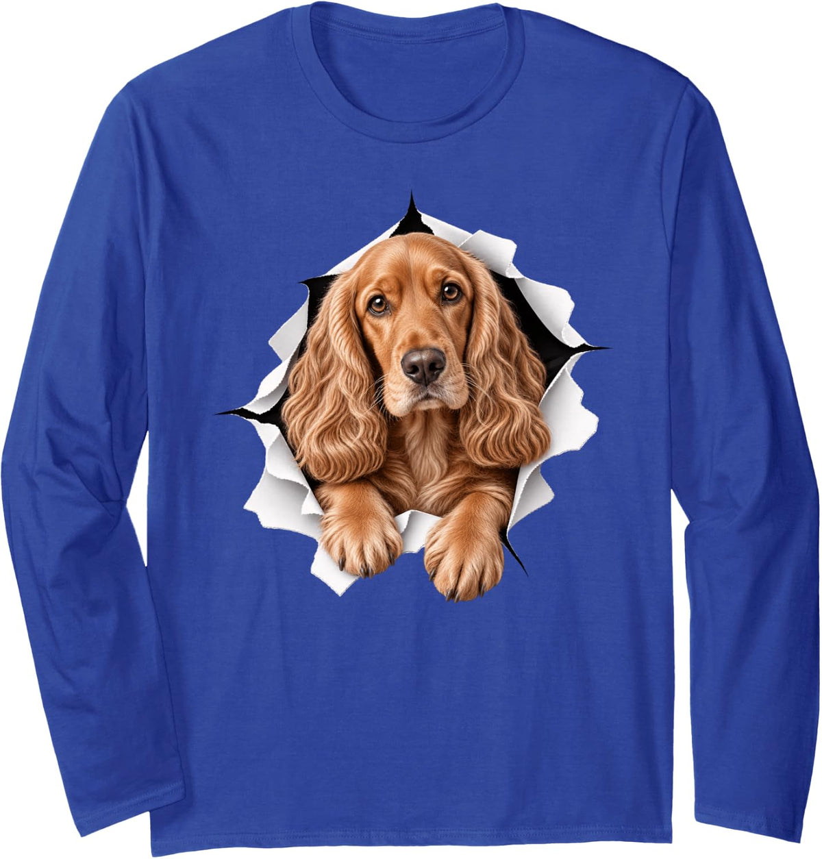 Funny English Cocker Spaniel Peeking Cute Dog Lover Mom Dad Long Sleeve T-Shirt - Adult Unisex Royal Blue