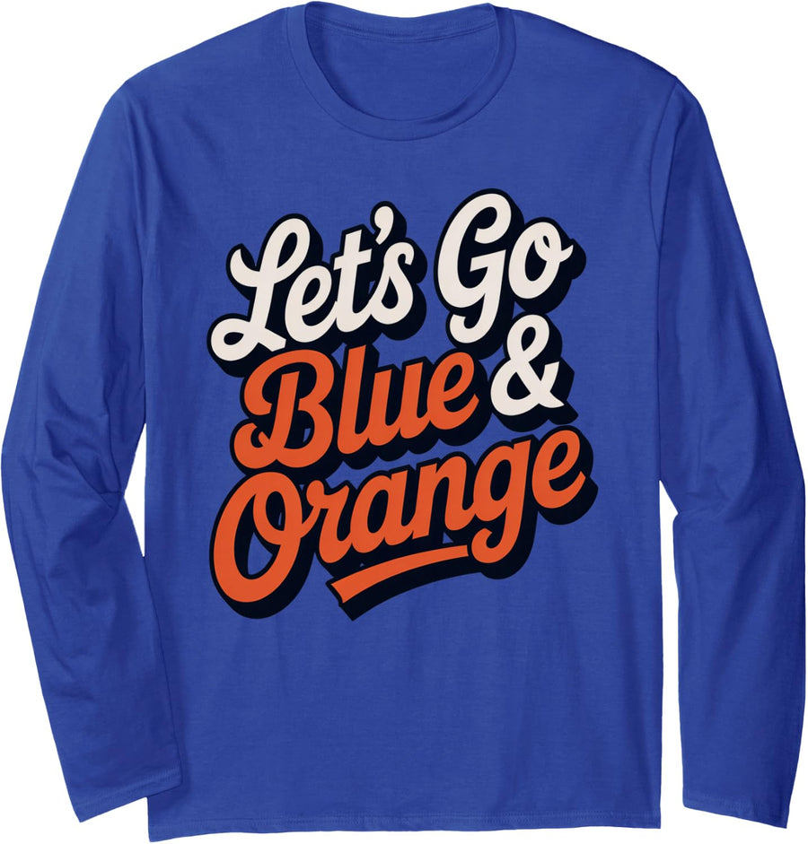 Vintage Let's GO Blue Orange High School Spirit Competition Long Sleeve T-Shirt - Adult Unisex Royal Blue