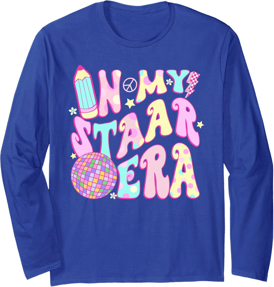 Funny Groovy Test Day in My Staar Era Motivational Students Long Sleeve T-Shirt - Adult Unisex Royal Blue