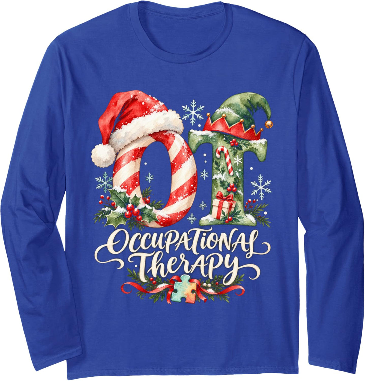 Occupational Therapy Christmas OT Healthcare Worker Long Sleeve T-Shirt - Adult Unisex Royal Blue
