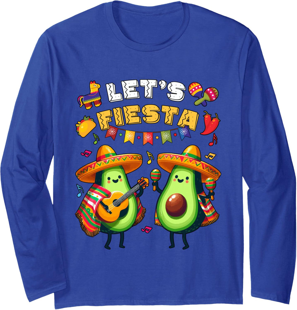 Let's Fiesta Avocado 5 De Mayo Mexican Party Men Women Kids Long Sleeve T-Shirt - Adult Unisex Royal Blue