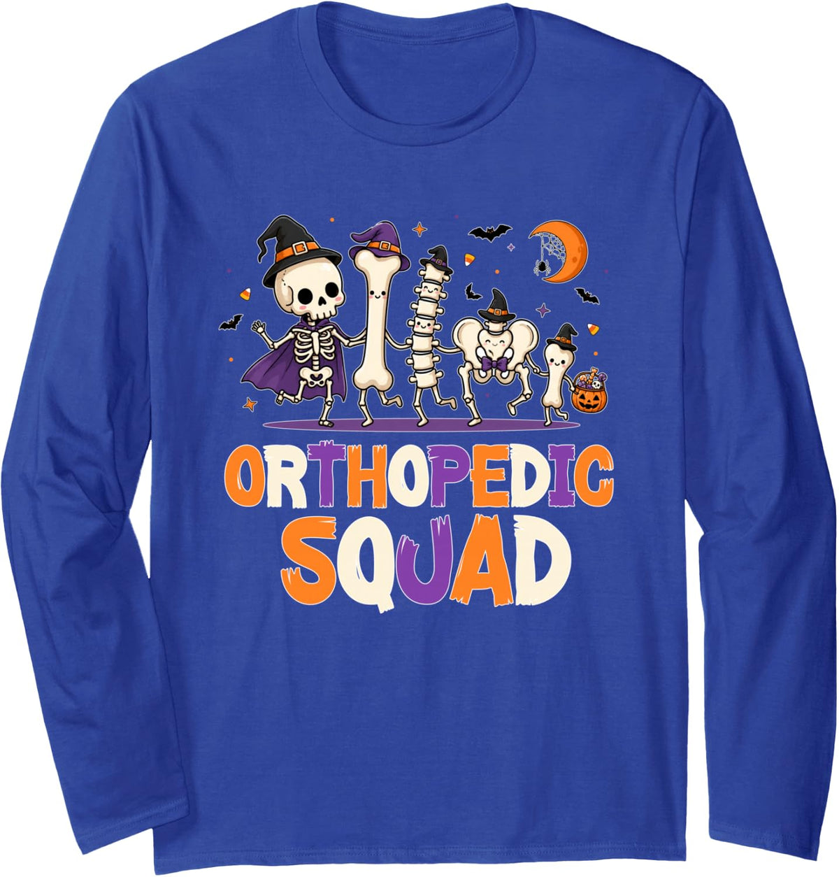 Orthopedic Squad Halloween Skeleton Bones Ortho Doctor Nurse Long Sleeve T-Shirt - Adult Unisex Royal Blue