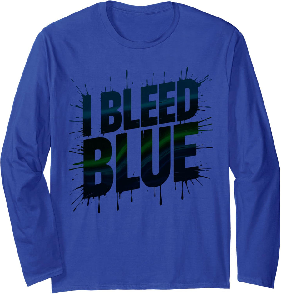 Retro I Bleed Blue High School Cheer Tournament Field Day Long Sleeve T-Shirt - Adult Unisex Royal Blue