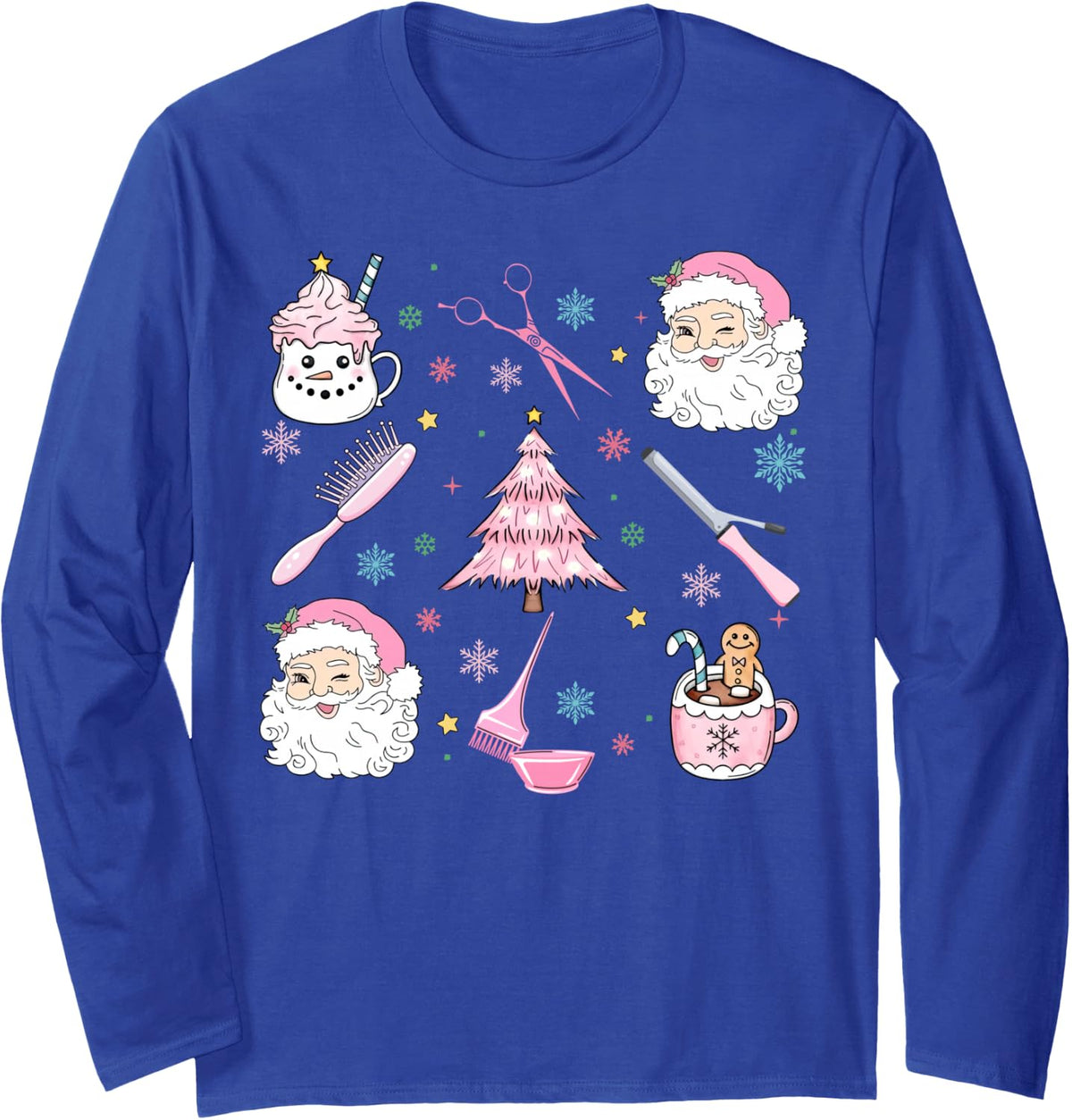 Holiday Christmas Hairstylist Santa's Favorite Hair Stylist Long Sleeve T-Shirt - Adult Unisex Royal Blue