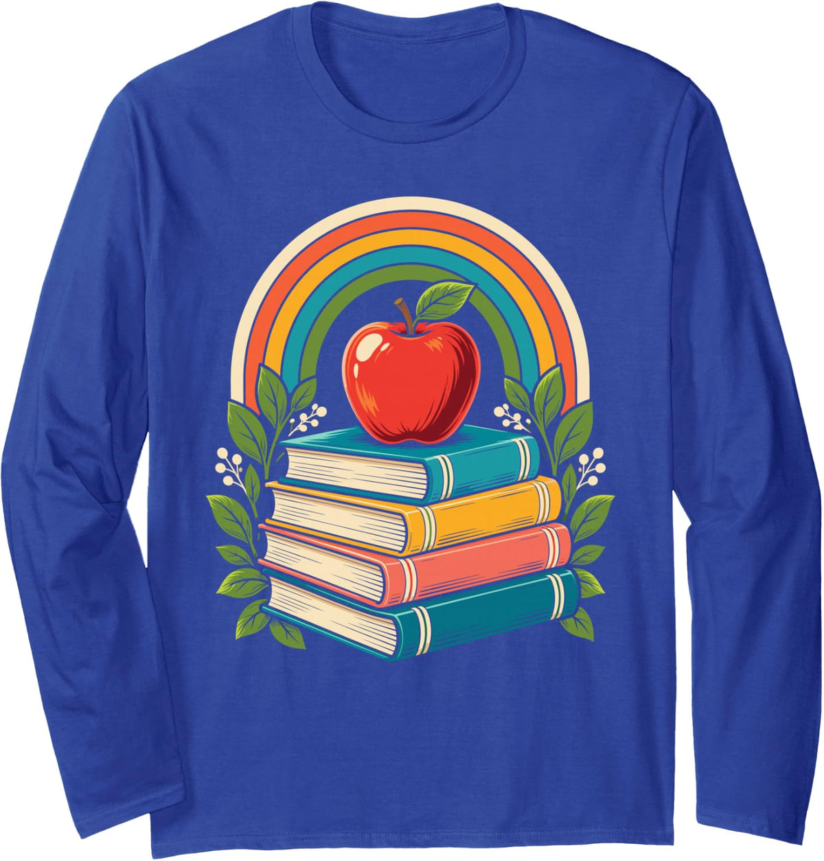 Books Apple Rainbow Teacher Elementary Educators Long Sleeve T-Shirt - Adult Unisex Royal Blue