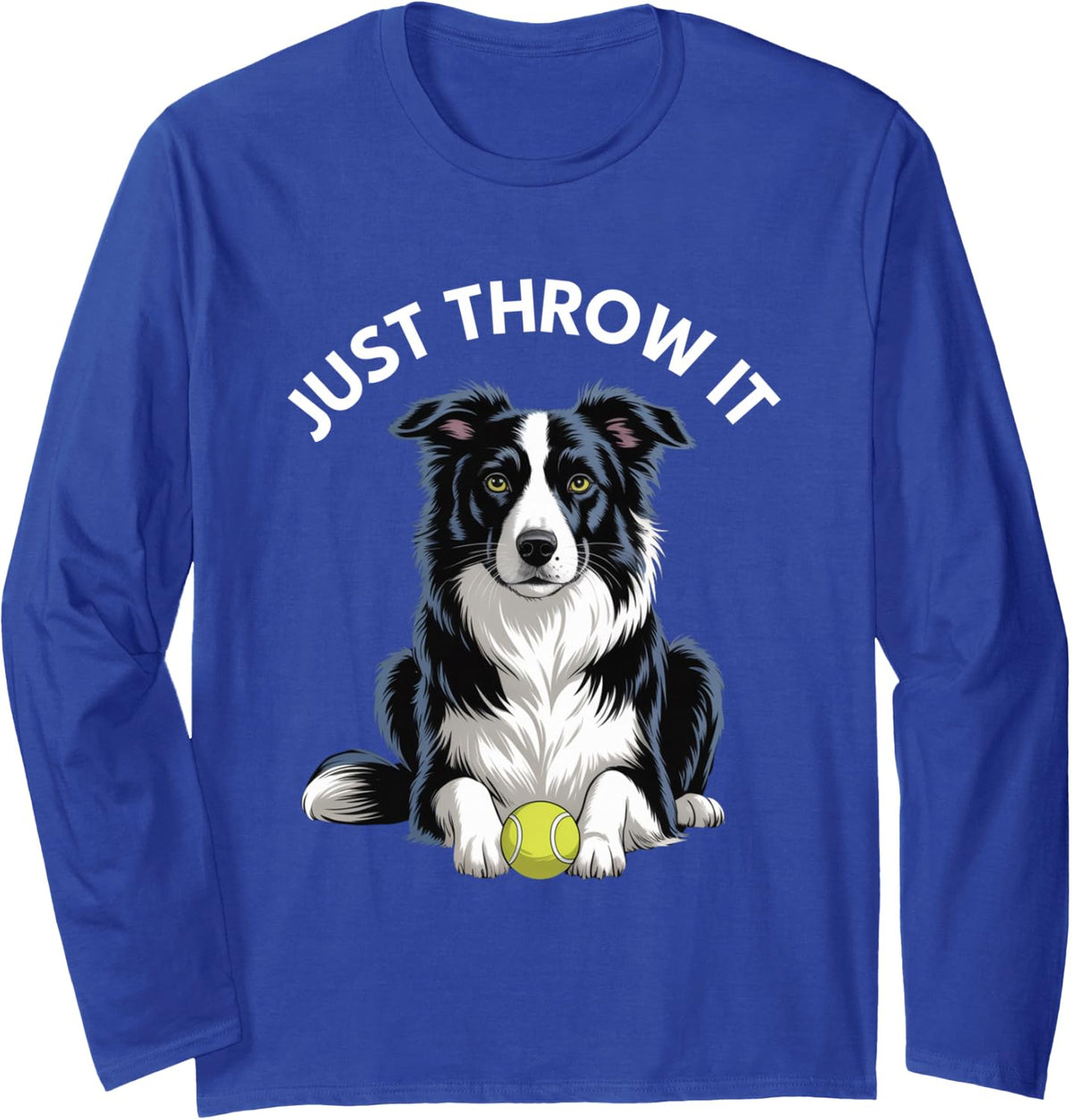 Just Throw It Black & White Border Collie Long Sleeve T-Shirt - Adult Unisex Royal Blue