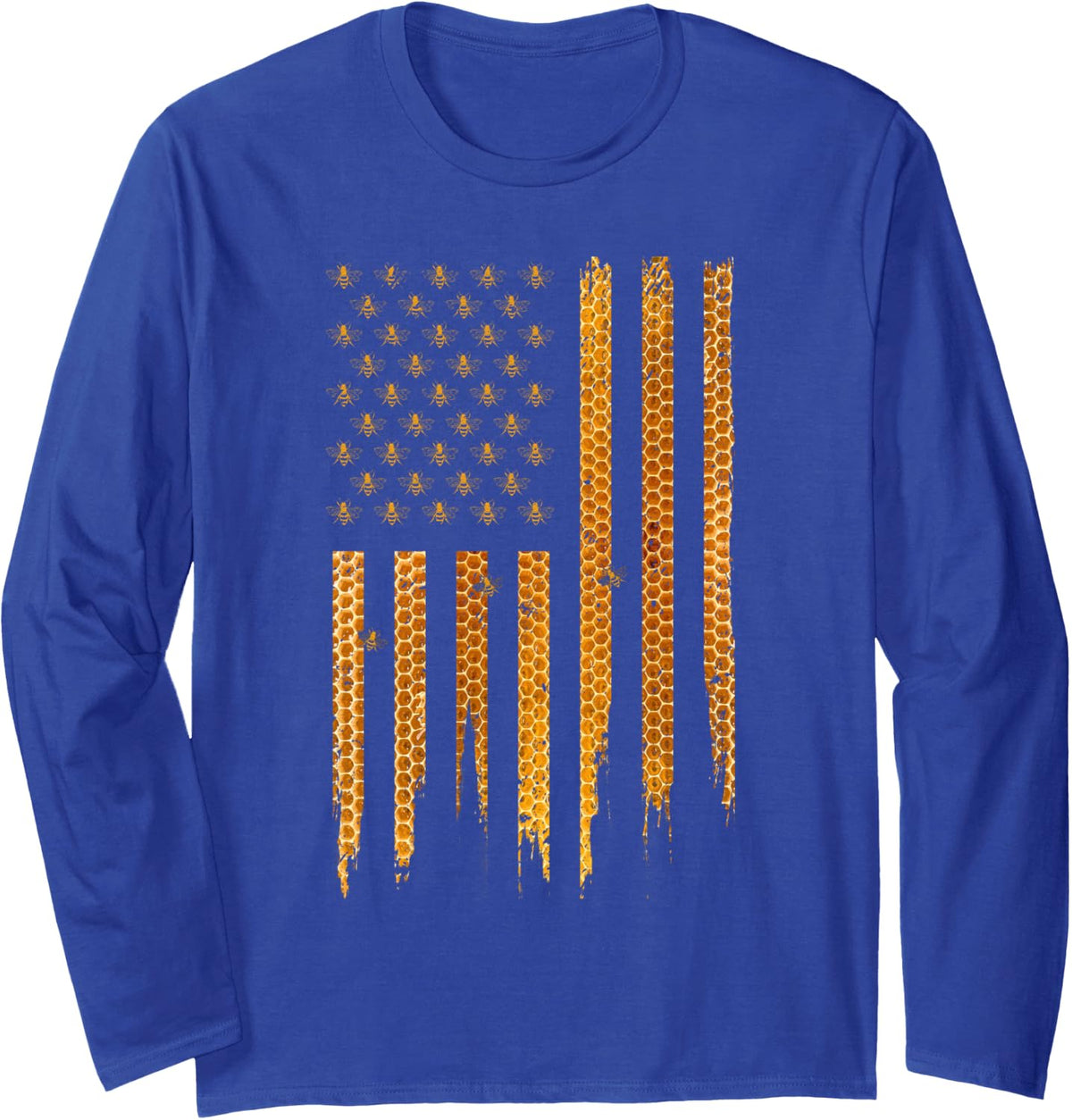 Beekeeping American Flag Honeycomb Honey Bees Beekeeper Long Sleeve T-Shirt - Adult Unisex Royal Blue