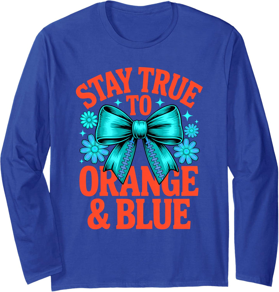 Vintage Stay True Orange Blue High School Cheer Tournament Long Sleeve T-Shirt - Adult Unisex Royal Blue