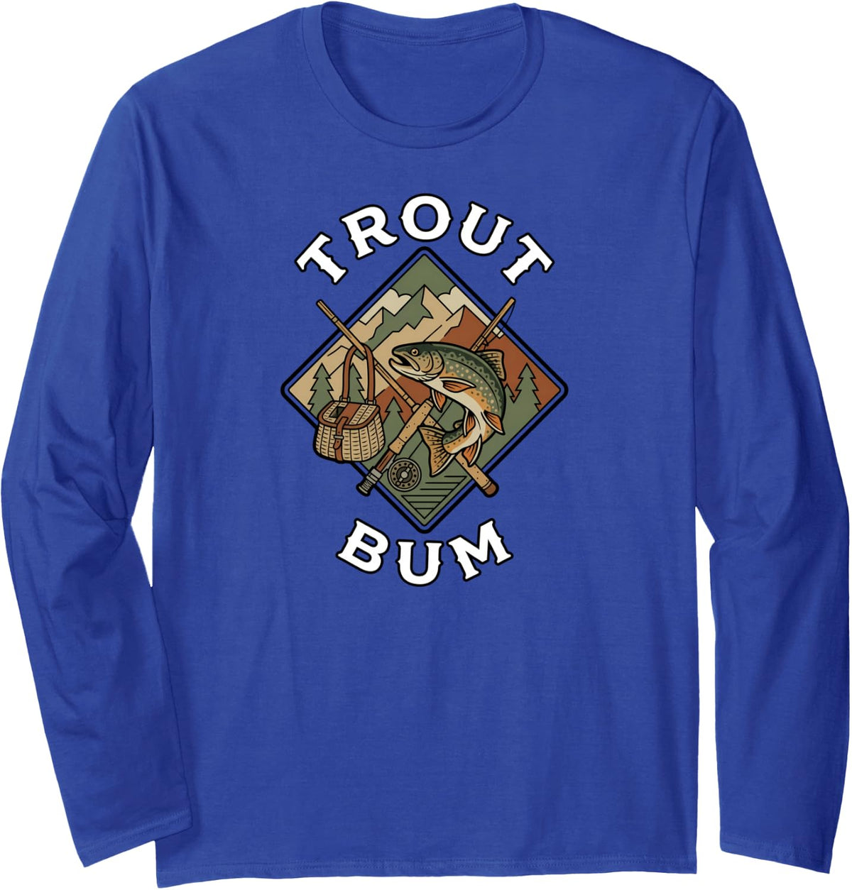 Trout Bum Fly Fishing Angler Retro Outdoors Long Sleeve T-Shirt - Adult Unisex Royal Blue