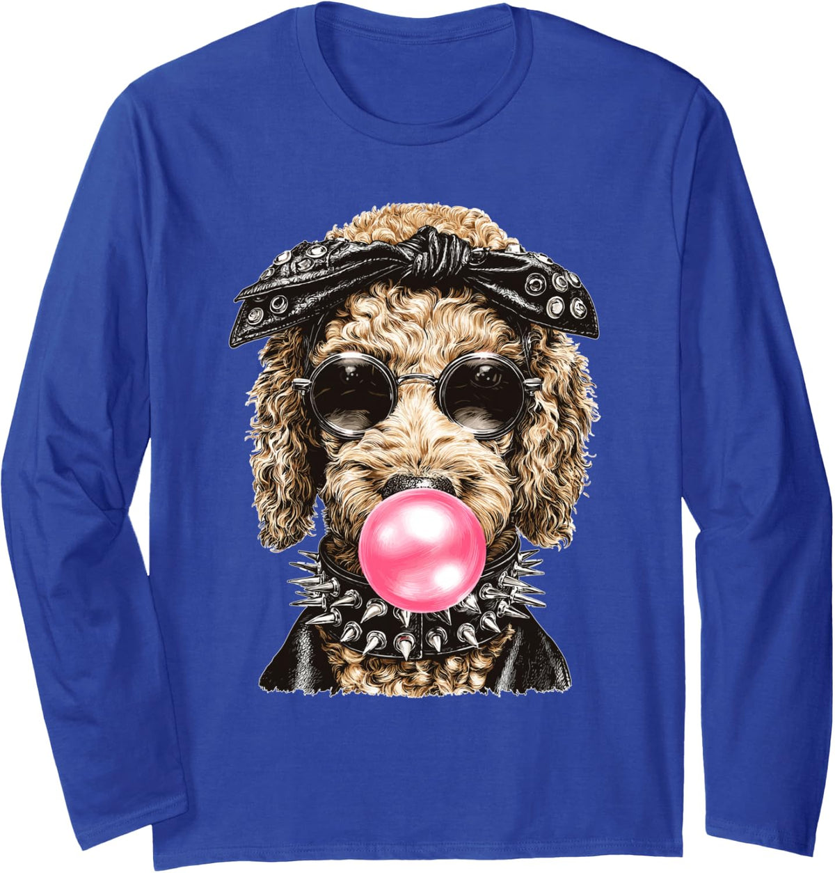 Goldendoodle with Sunglasses Punk Animal Bubblegum Gothic Long Sleeve T-Shirt - Adult Unisex Royal Blue