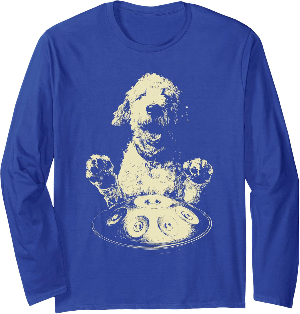 Goldendoodle Playing Handpan Drum Funny Dog Percussionist Long Sleeve T-Shirt - Adult Unisex Royal Blue