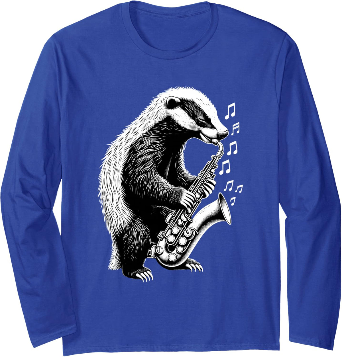 Honey Badger Saxophone Marching Band Jazz Saxophonist Long Sleeve T-Shirt - Adult Unisex Royal Blue