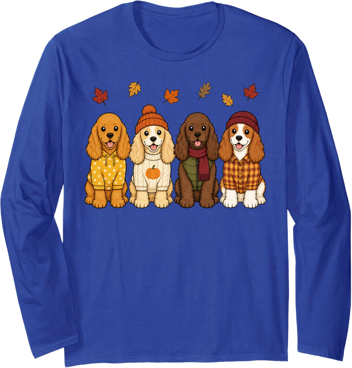 Cocker Spaniel Fall Autumn Season Pumpkin Dog Long Sleeve T-Shirt - Adult Unisex Royal Blue