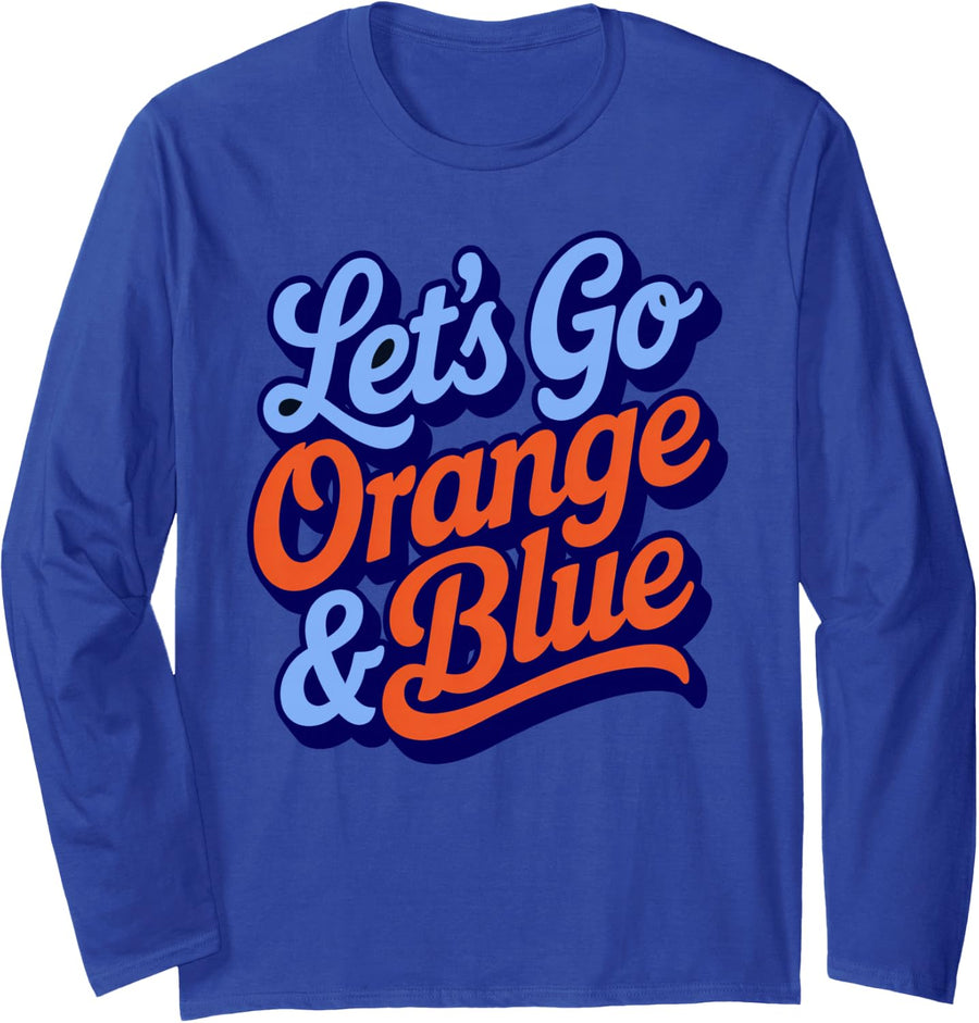 Retro Let's GO Orange Blue High School Spirit Competition Long Sleeve T-Shirt - Adult Unisex Royal Blue