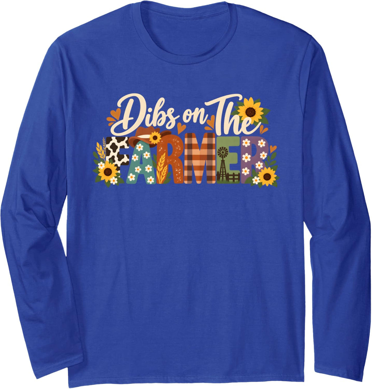 Funny Girlfriend Farmers Wife Dibs On The Farmer Long Sleeve T-Shirt - Adult Unisex Royal Blue