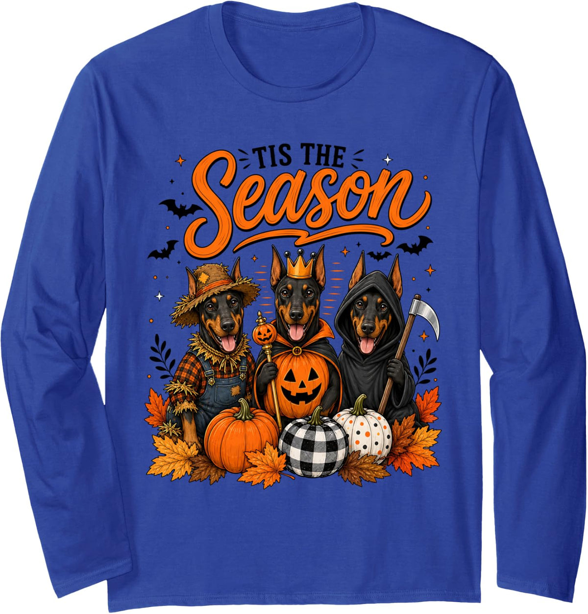 Tis The Season Halloween Doberman Pinscher Pumpkin Costume Long Sleeve T-Shirt - Adult Unisex Royal Blue