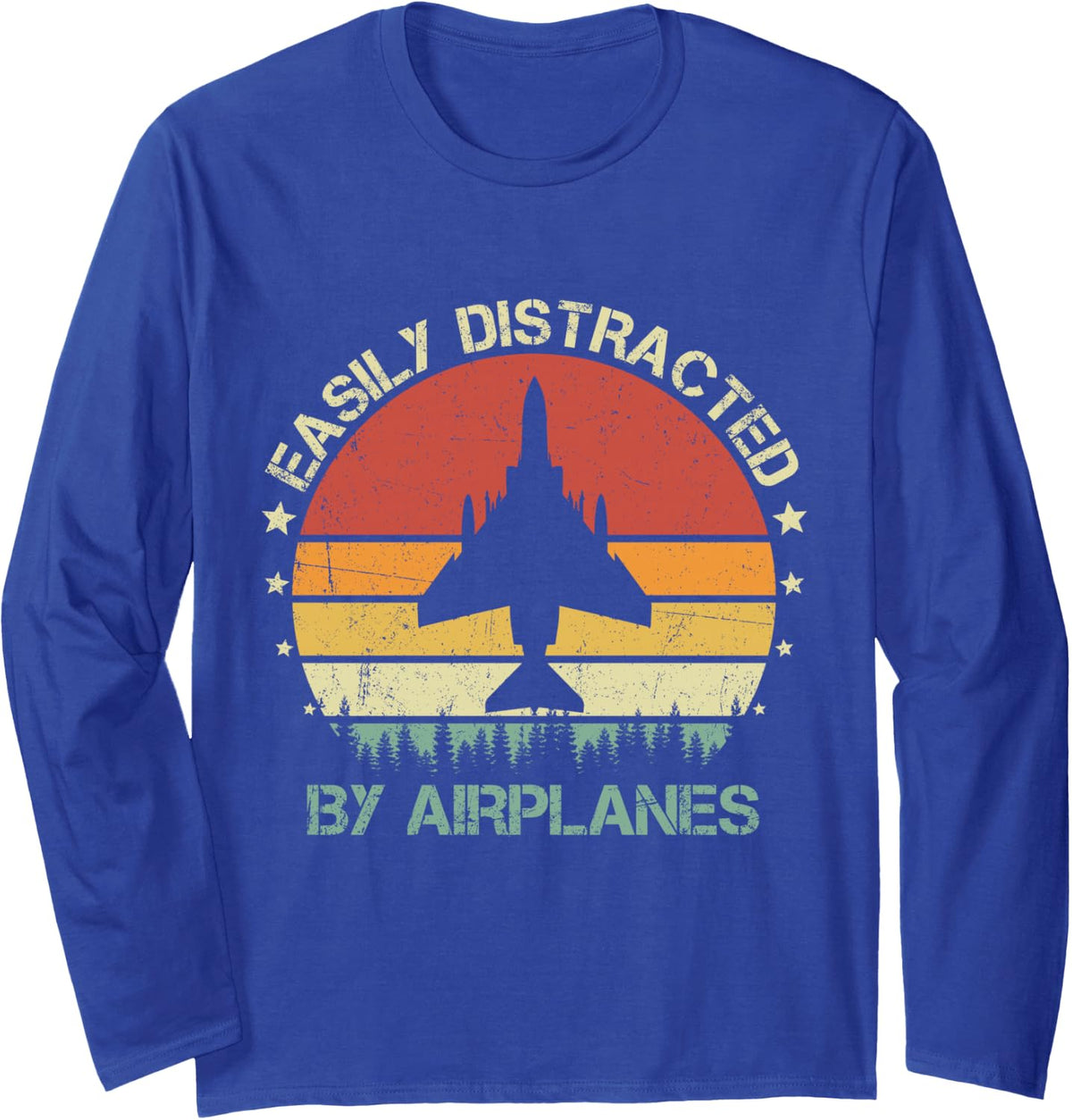 Easily Distracted By Airplanes Retro Vintage F-4 Phantom II Long Sleeve T-Shirt - Adult Unisex Royal Blue