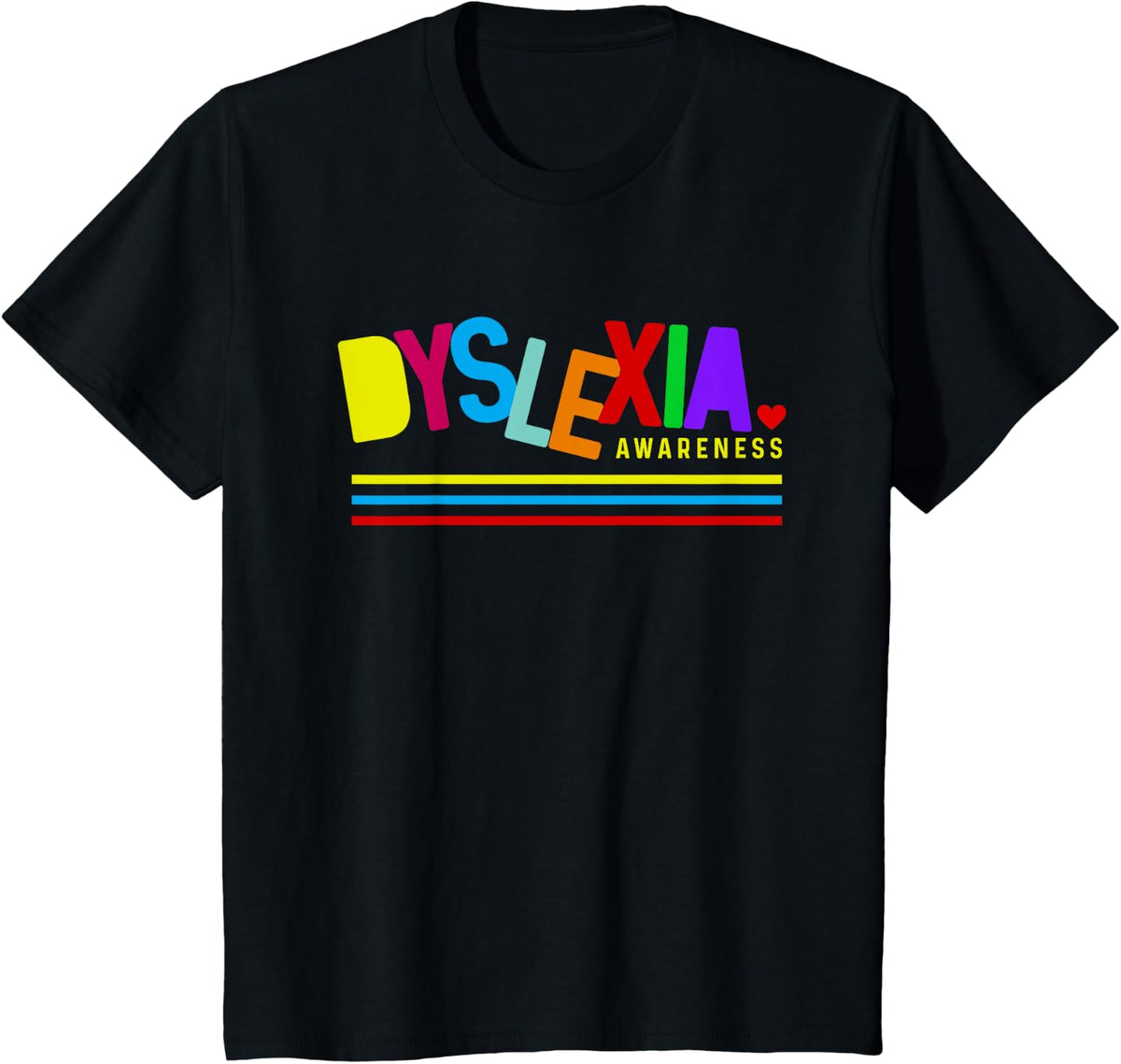 Multi Color Dyslexia Awareness T-Shirt - Black