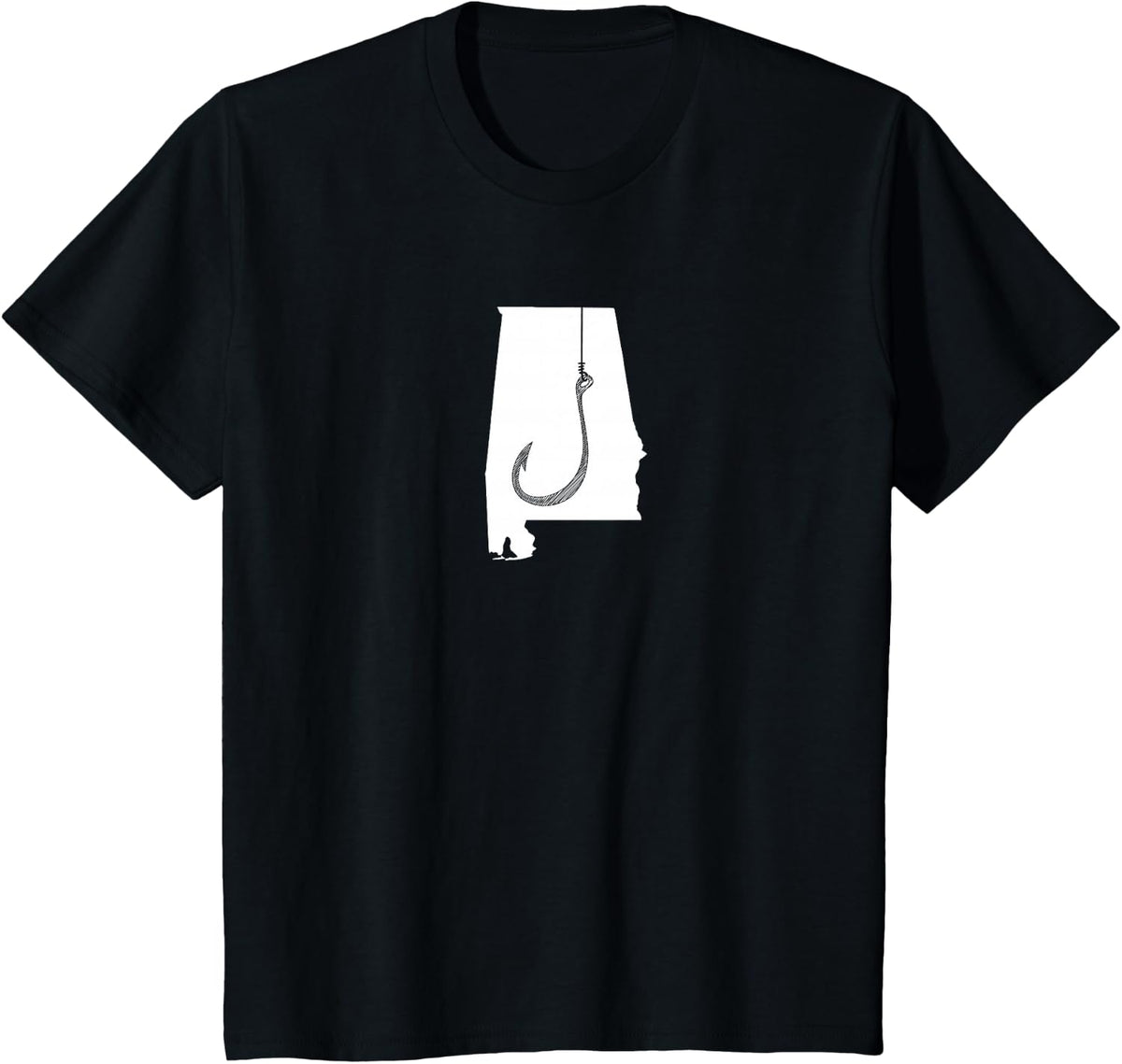Alabama Fishing T Shirt, Angler State Fisherman Fish Hook T-Shirt - Black