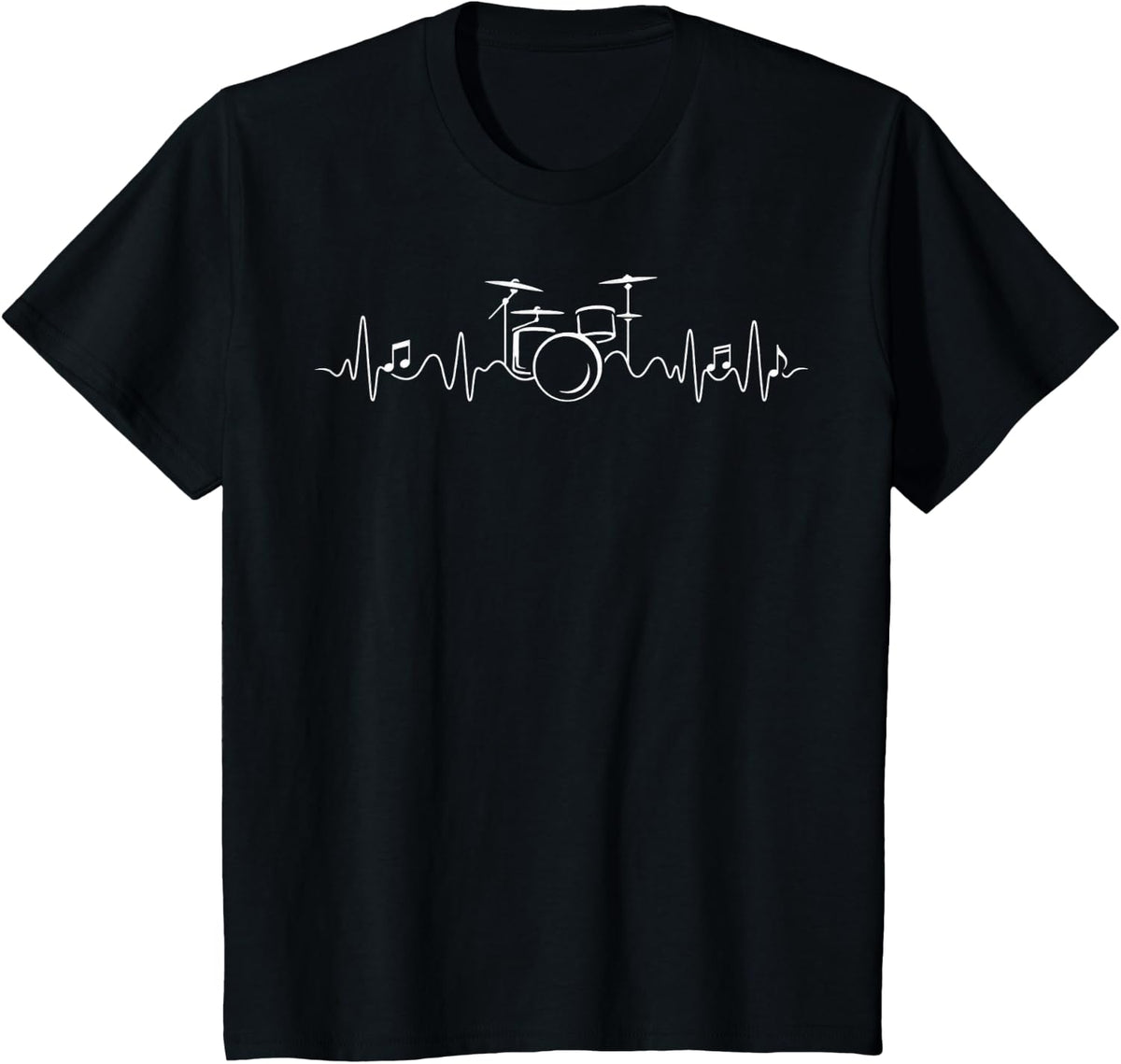 Heartbeat Line with Drum Kit Illustration T-Shirt - Black