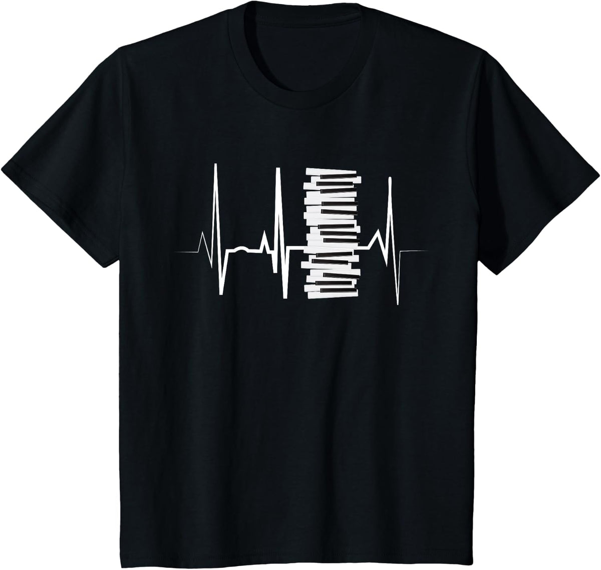 Piano Keyboard Heartbeat Gift T-Shirt - Black