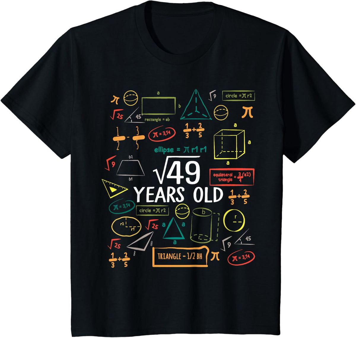 7 Years Old Square Root Math 7th Birthday Boy Girl Kids T-Shirt - Black