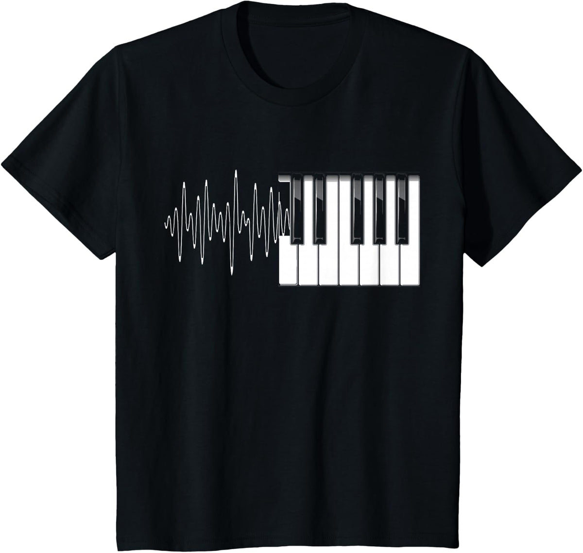 Piano Klavier Heartbeat EKG Pianist Flgel T-Shirt - Music - Unisex Adult - Black - Small - Short Sleeve - Classic Fit - Black
